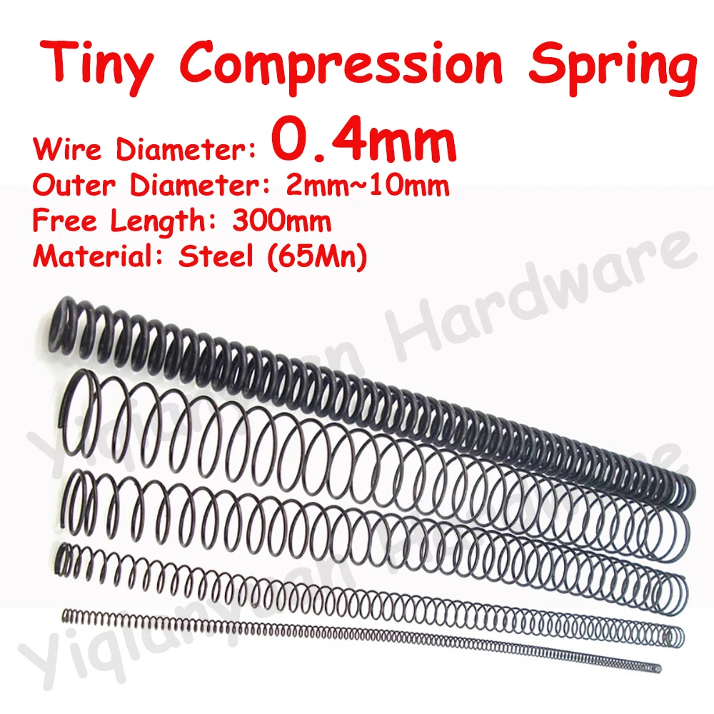 2Pcs 0.4mm Wire Diameter 65Mn Cylindrical Coil Compression Springs 300mm Ultra Long Rotor Return Pressure Release Springs