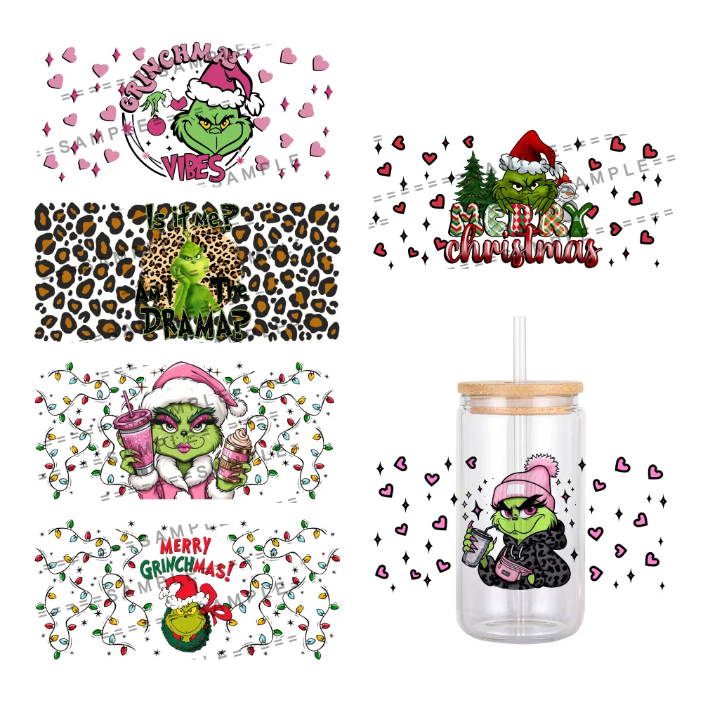 Hot Sales Christmas Cartoon Design Pattern TUV DTF Transfer Sticker Waterproof Transfers Decals For 16oz Glass Cup Wrap Stickers