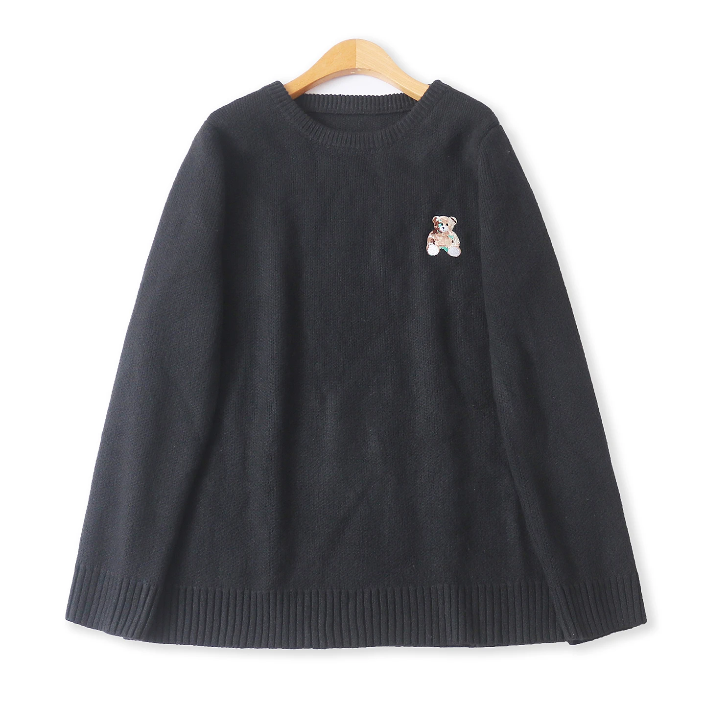 

Thiened вышитый мультяшный трикотаж круглый Ne Long Sve оверсайз осень-зима новый женский простой свитер Sle