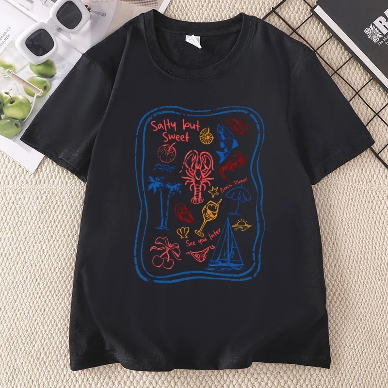 Salty But Sweet T-Shirt Men Women Retro Summer Beach Tee Coastal Summer Vibes Beach Party T Shirt Sea Food Graphic Tees