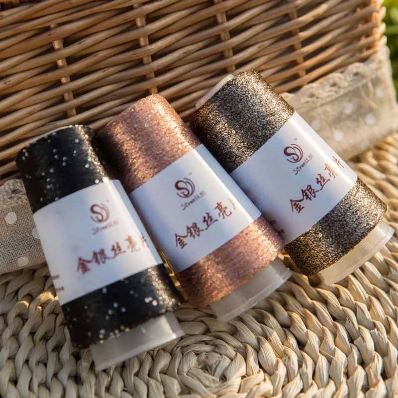 Pailletten-Glitzergarn, goldener Faden zum Stricken, Häkelgarn zum Häkeln, Stricken, DIY für Wollpullover, Mütze, Schal, 50 g/Rolle