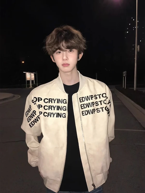 

Весенняя мужская бейсбольная куртка в американском ретро-стиле с буквенным принтом, градиентная куртка-пилот Cleanfit, молодежный тренд