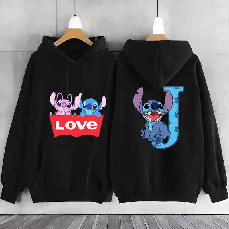 Cute Stitch A-Z English Letters Women\'s Sweatshirts Y2k Hoodies Long Sleeve Y2k Clothes Women\'s Sweatshirts Stitch Disney Hoodie