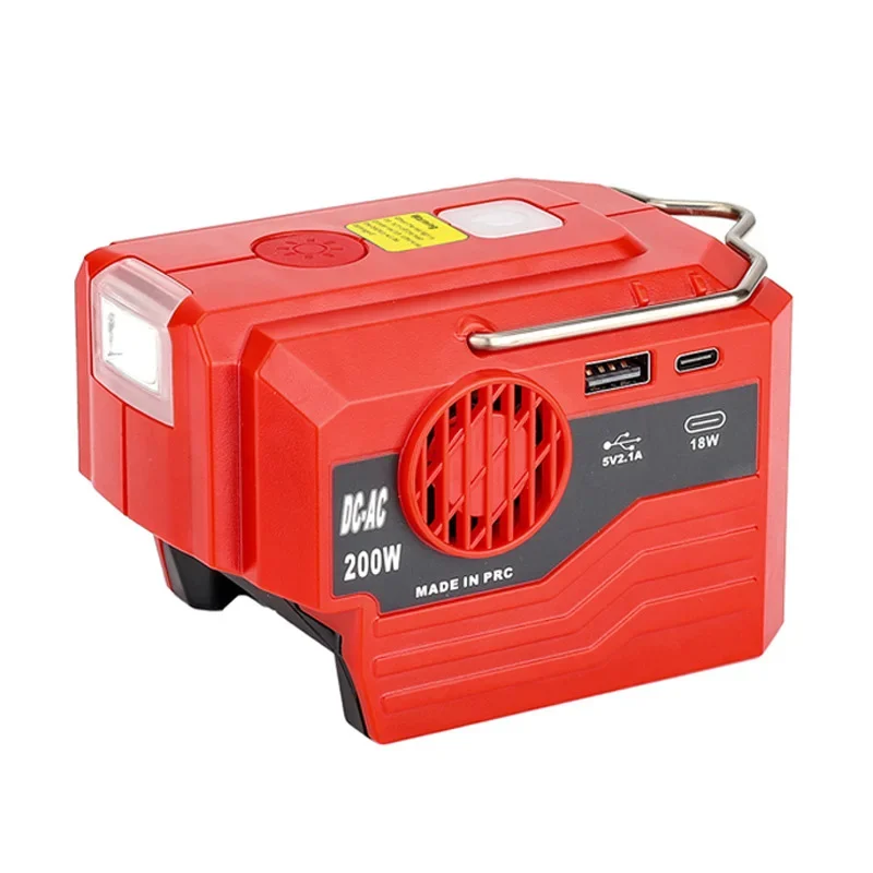 Inverter 200W untuk Milwaukee 18V baterai Li-ion DC 18V ke AC 110V/220V Inverter gelombang sinus modifikasi dengan lampu LED 280LM