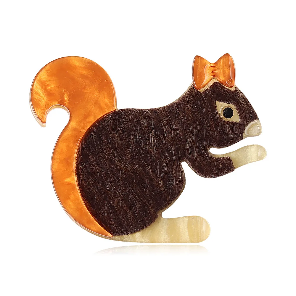 Playful Bow Plush Texture Squirrel Pin Acetic Acid Sheet Acrylic Brooch Banquet Formal Coat and Suit Decoration Accessories