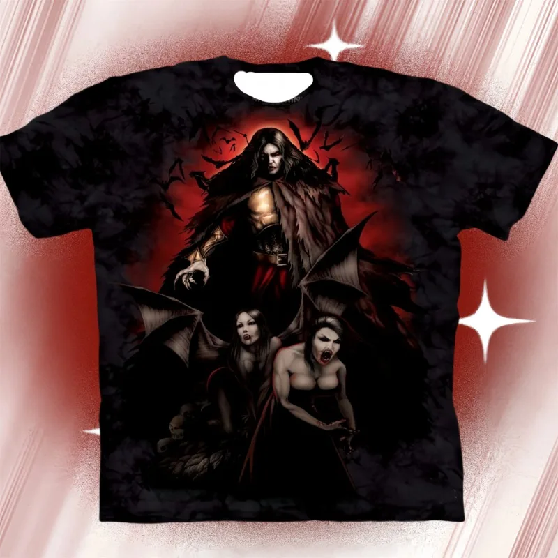 24/25 Latest Popular Halloween Elements Retro Devil Reaper Wings Dark Series Printed Adult T-shirt Loose Comfortable Top