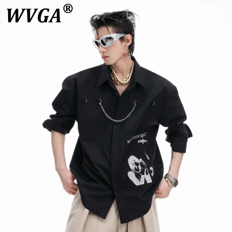 

WVGA Shirts Spring Autumn New Man Vintage Pattern Patchwork Design Trendy Turn-down Collar Long Sleeves Cardigan Tops Ins W11056