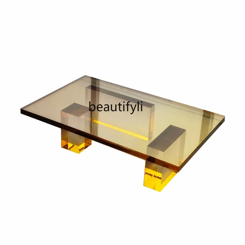 

High-End Design Custom Acrylic Amber Coffee Table Rectangular Art High Transparent Crystal Color Lobby Tea Table furniture