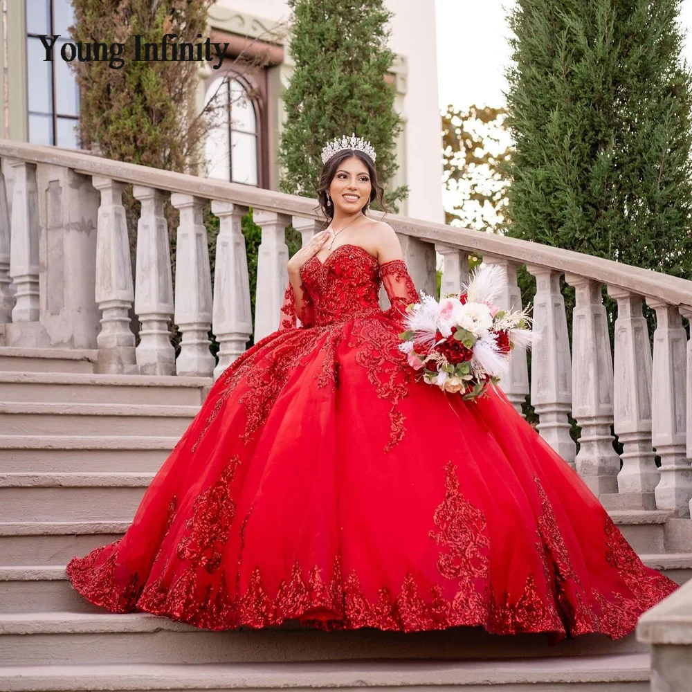 Luxury Red Quinceanera Dress 2024 Ball Gown Princess Sweet 15 Birthday Party Gown Flower Shape Train Backless Pageant Miss Gala