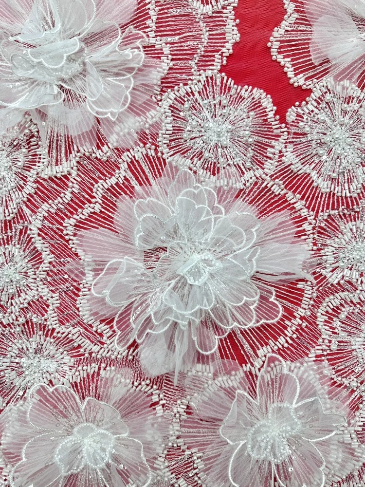 

Luxury African Beads Groom Heavy Lace Fabric High Quality Sequins Embroidery 3D Flower French Laces for Nigeiran Party Dress