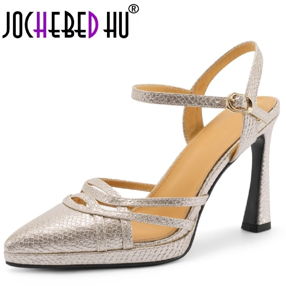 

【JOCHEBED HU】Женские туфли-лодочки из специальной ткани, сандалии, летние туфли на плетеном каблуке, повседневные туфли с острым носком, размеры 33-40