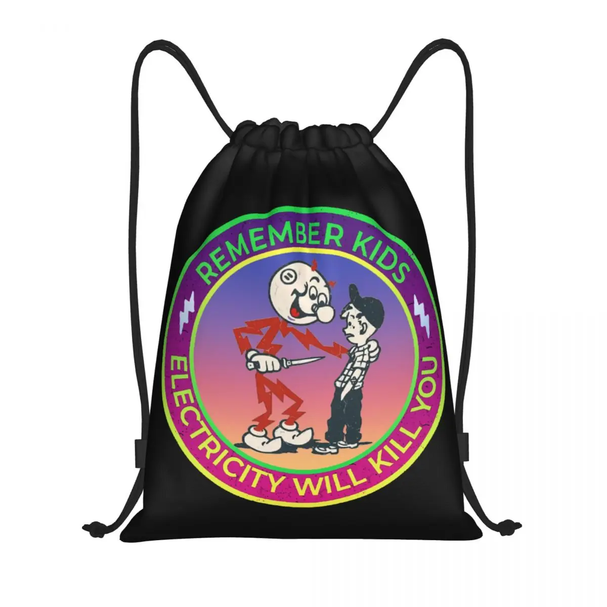 Remember Kids Electricity Will Kill You Drawstring Backpack Women Men Gym Sport Sackpack Foldable Training Bag Sack