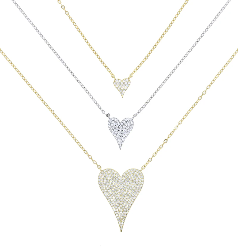 100% 925 sterling silver micro pave cz heart necklace shiny cubic zirconia valentines gift for lover elegance Romantic jewelry