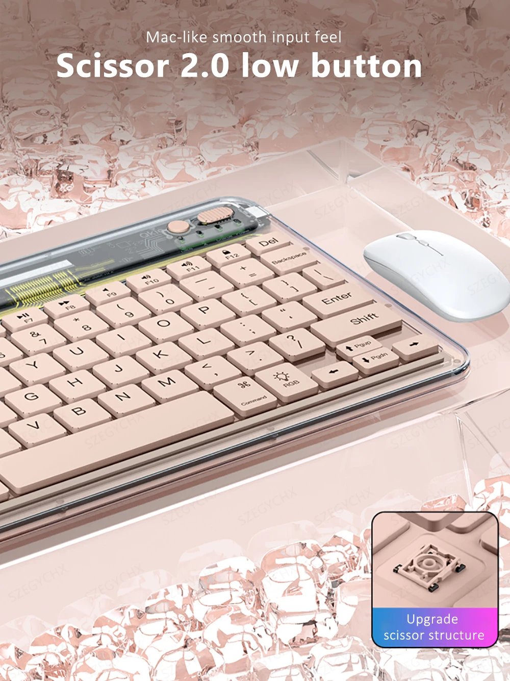 Transparent Wireless Bluetooth Keyboard for iPad Smartphone Tablet Laptop Backlit for iOS Android Windows Transparent Wireless B