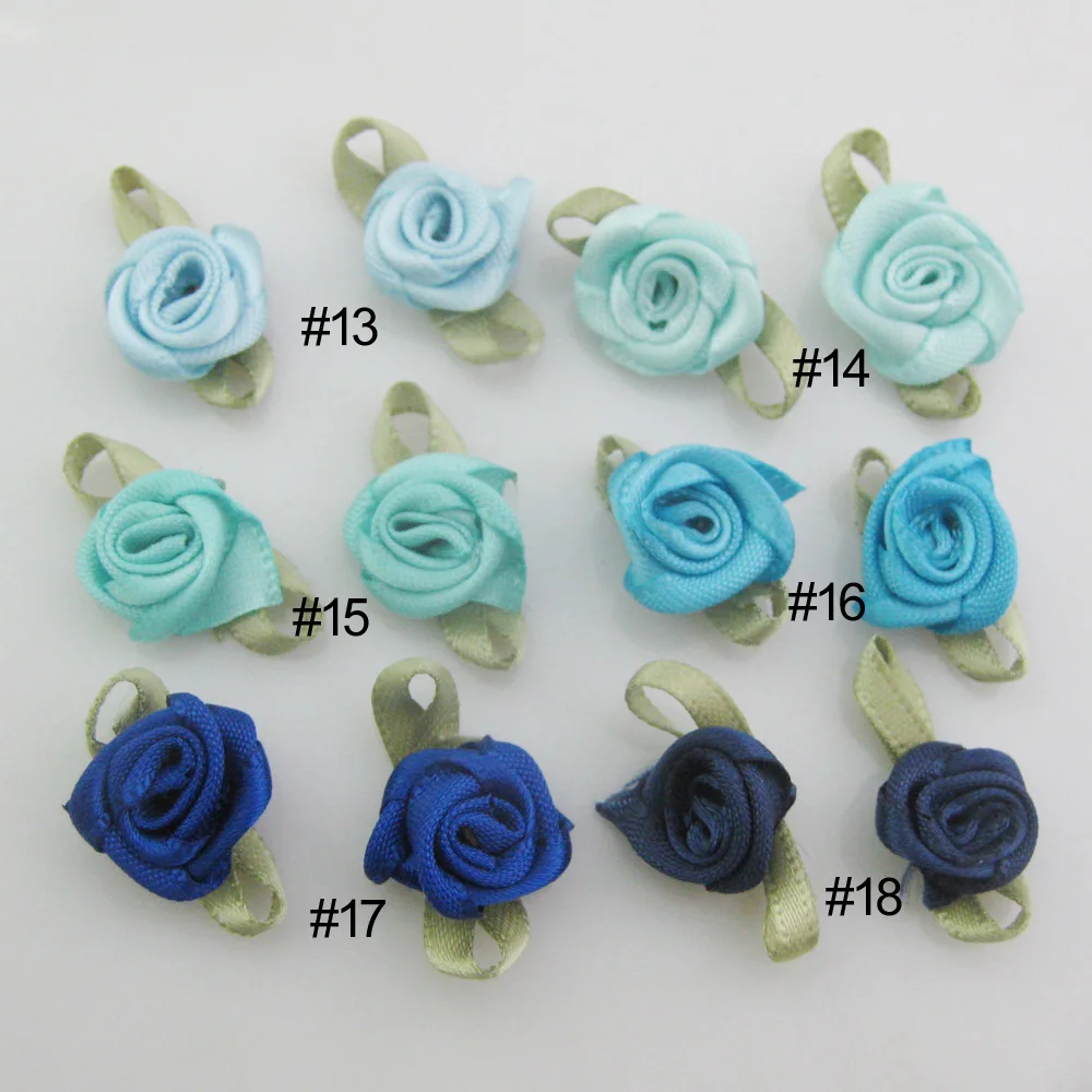 30 Colors For Choice 50Pcs Fashion Ribbon Rose Rosettes with Leaf Fabric Flowers Accessories DIY Crafts Sewing Supplies