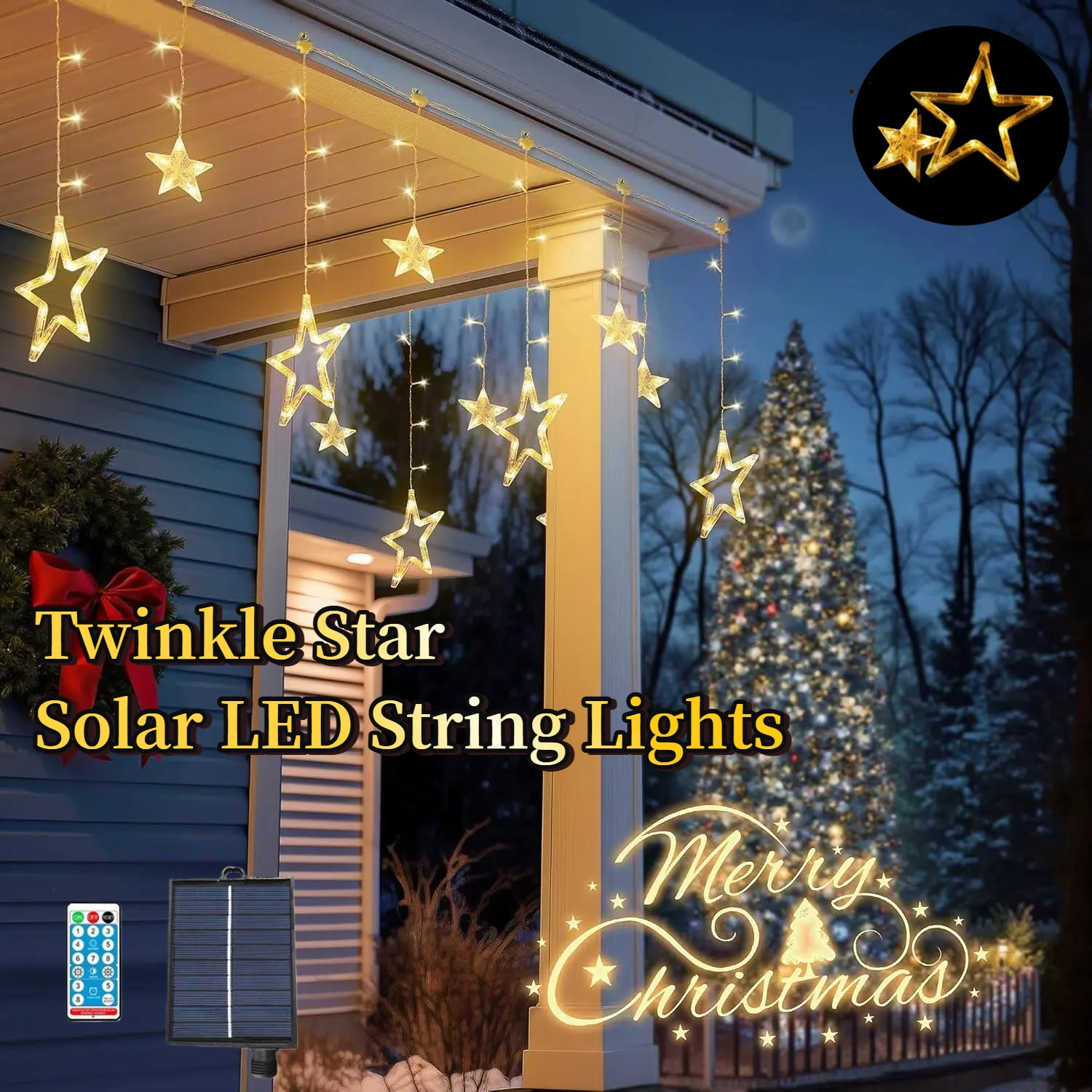 2M Outdoor Solar String Lights 138LED Waterproof with Remote 8 Modes, Party Decoration Lights for Garden Wedding Christmas