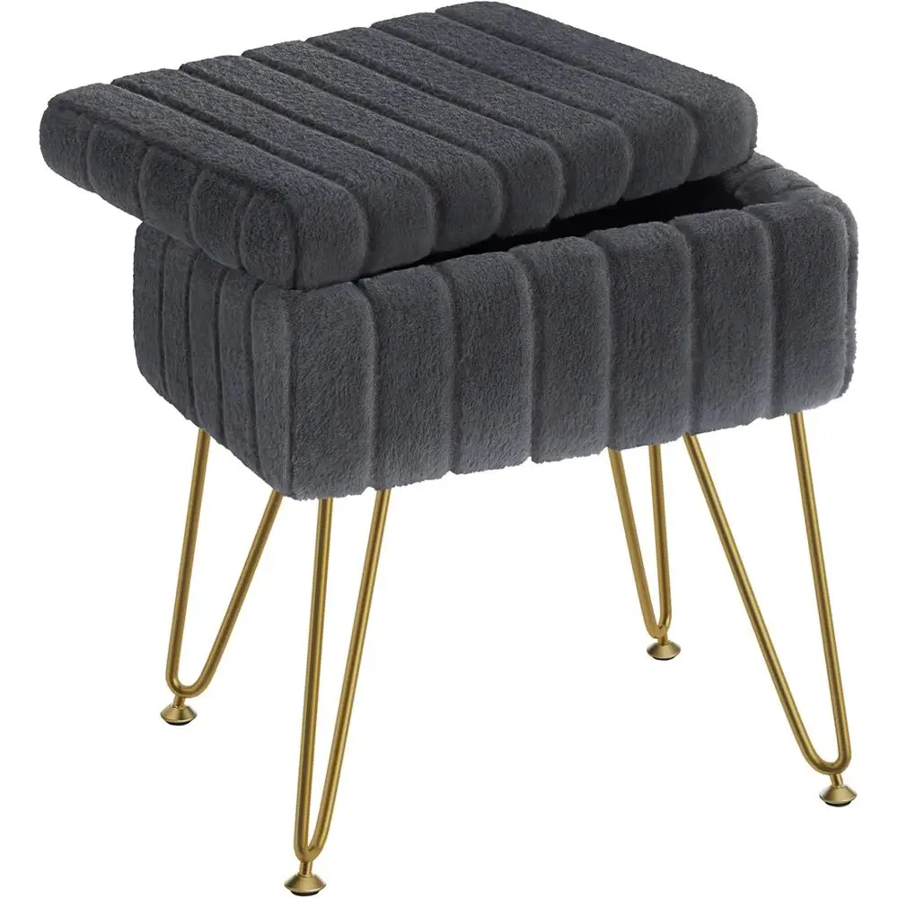 

Vanity Stool Chair aux ur with Storage,15.7"L x 11.8"W x 19.4"H Sot Ottoman 4 Metal Legs with Anti-Slip eet, urry Padded Seat, e
