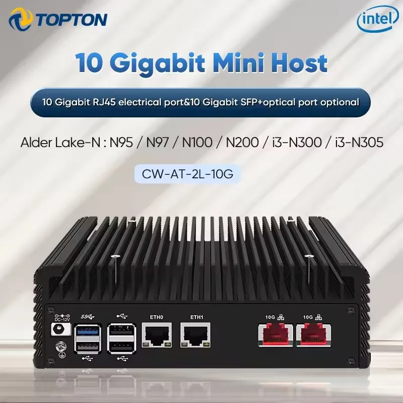 Topton Solid Firewall Mini PC Intel i3 N305 N100 2x/1x 10G LANs SFP + 2x2,5G i226-V, computadora NVMe 2 * SATA Proxmox NAS servidor doméstico