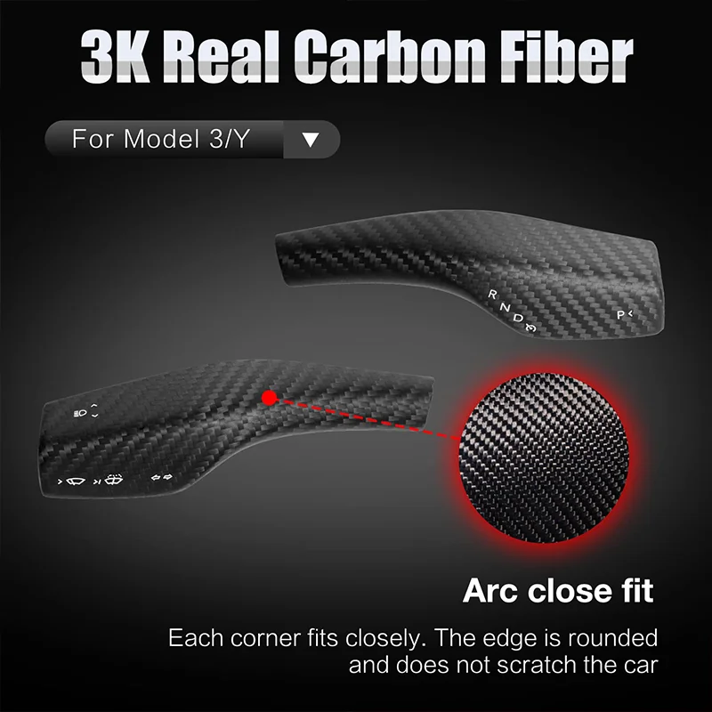 2024 Model Y Gear Shift Cover for Tesla Model 3 2023-2017Real Carbon Fiber Steering Wheel Gear Lever Cover Car Protect Accessory