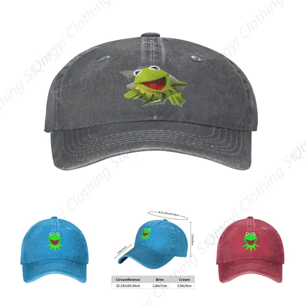 Kermit Music The and Frog Cap Unisex Adjustable Hip-Hop Fashion Washed Denim Caps for Outdoor Deep Heather