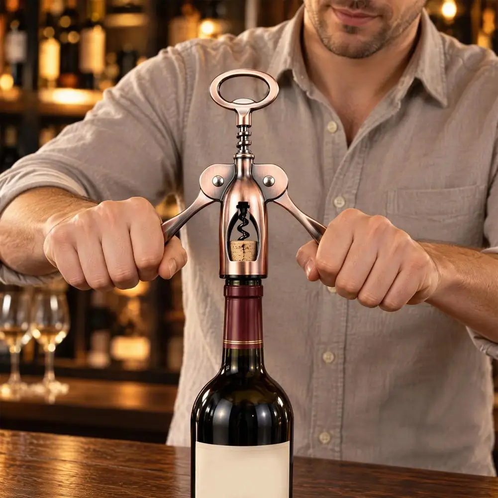 Zinc Alloy Wine Bottle Opener, Double Wing Lever Design Retro Copper Finish Corkscrew, Portable Heavy Duty Opener for Bar And Ho