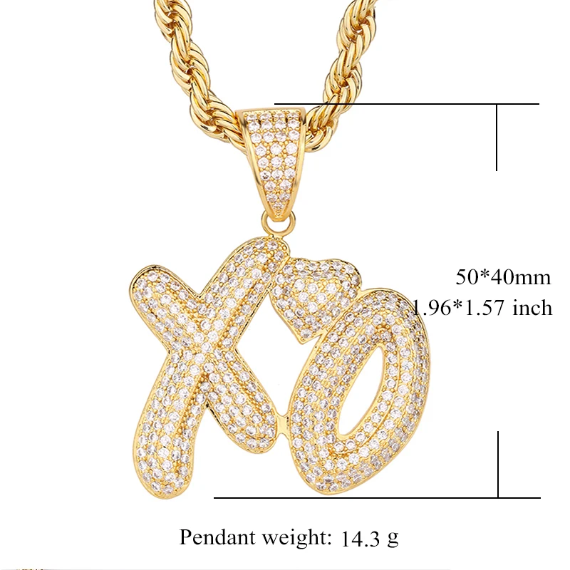 

Trending Style Hip Hop 14k Gold Plated Heart XO cubic zirconia copper Pendants