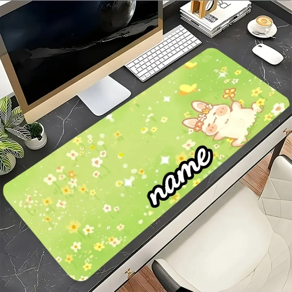 CIFbuy Multi‑Sizes Cute Rabbit Floral Custom Desk Mat, Personalized Name Text Non‑Slip Rubber for Daily Gaming Office Use