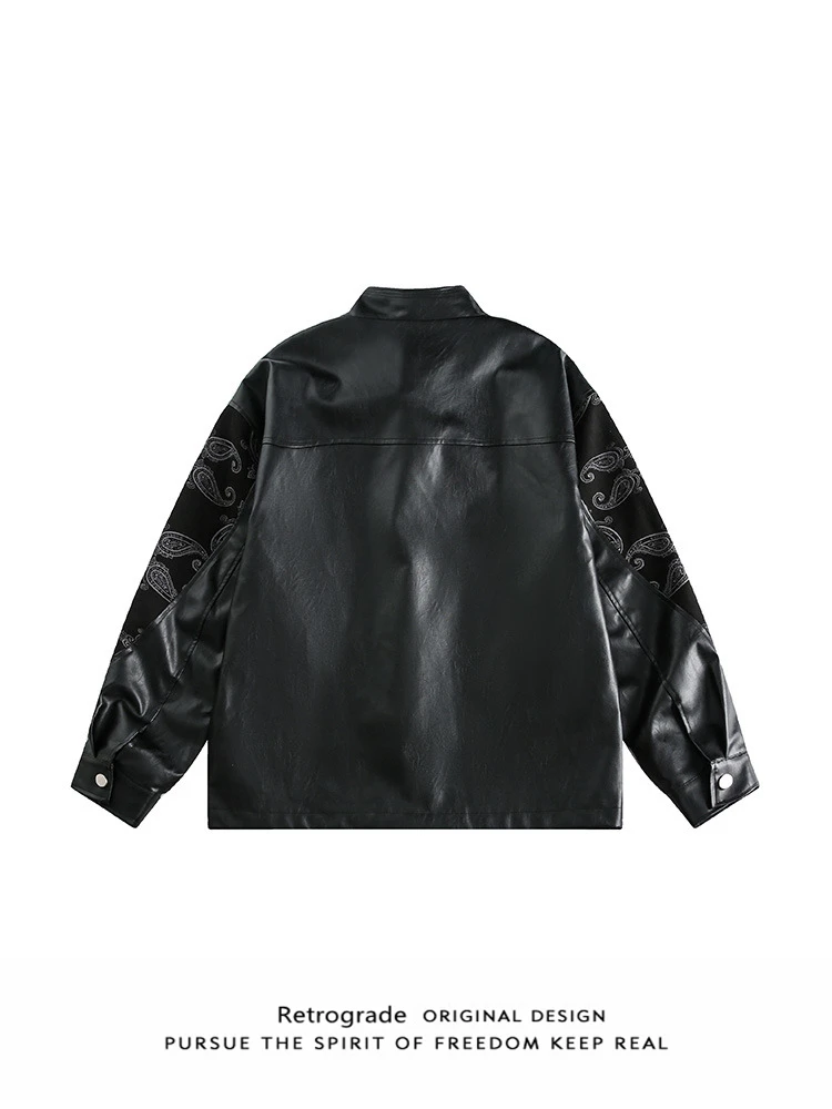 

New Chinese Sle Vintage Cloud Pattern Patchwork Leather Jaet Men's Women's Casual Spring Autumn Seasonal Faion Outerwear