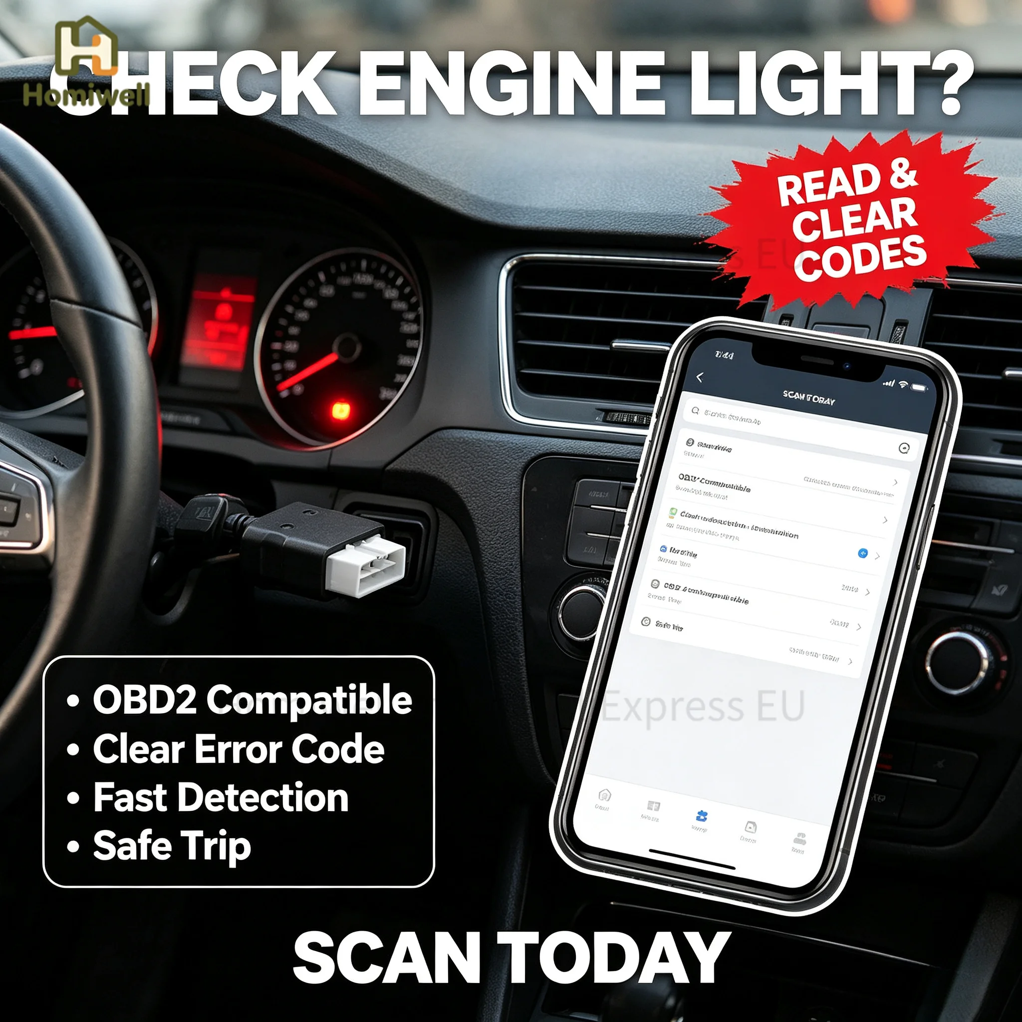 Escáner OBD2 Rápido, Lector de Códigos de Falla, Herramienta de Diagnóstico de Automóviles, Lector de Códigos de Motor