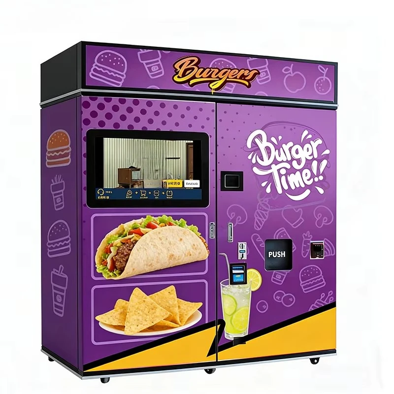 Customized Fast Food Vending Machine with Microwave Oven, SDK Supported Hamburger Vending for Breakfast Lunch Late-Night Snacks