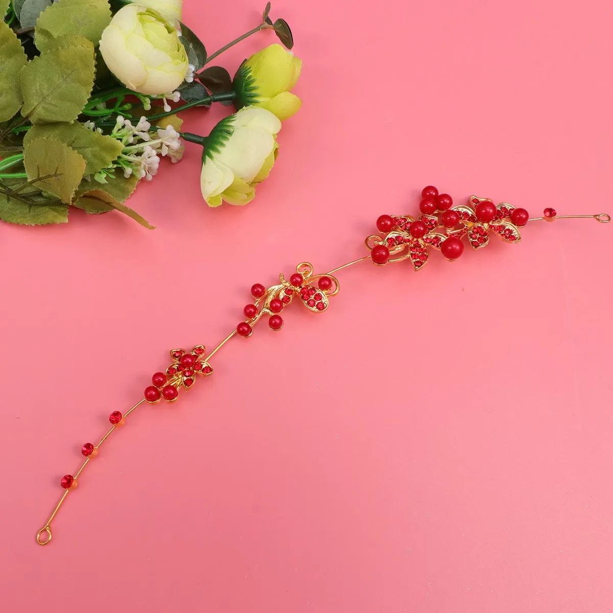 لؤلؤة حجر الراين الزفاف رباط شعر أحمر مرن Frontlet غطاء الرأس الزفاف أغطية الرأس الإبداعية للعروس زفاف خاص