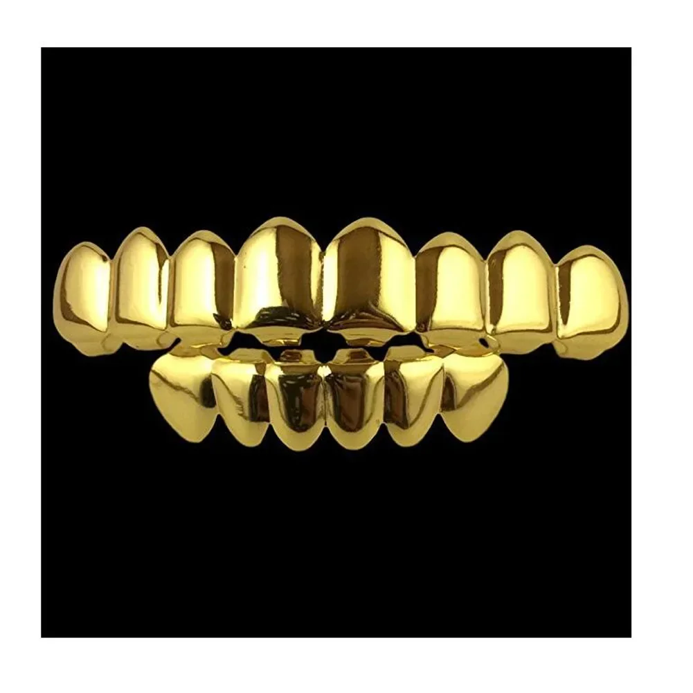 Halloween Teeth Grills Hip Hop Braces Gold Plated 8 Braces Gold Braces Props