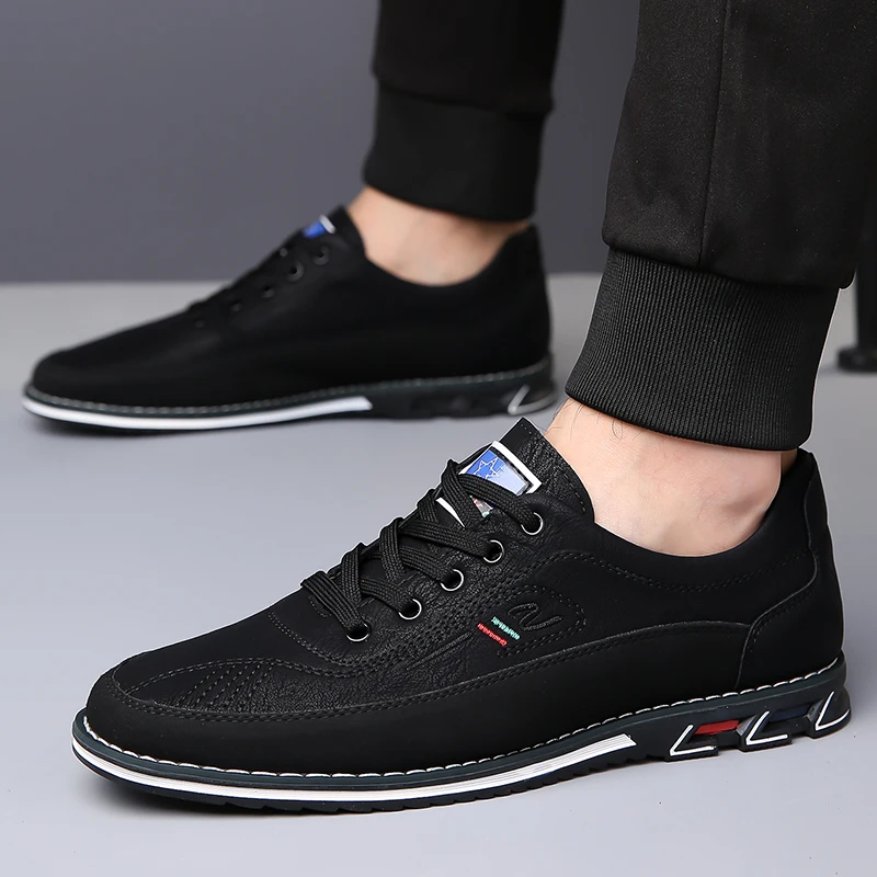 2024 Men\'s Casual Shoes Pu Leather Sneakers Mixed Color Sports Shoes Slip-On Breathable Elastic Band Plus Size Zapatillas Hombre