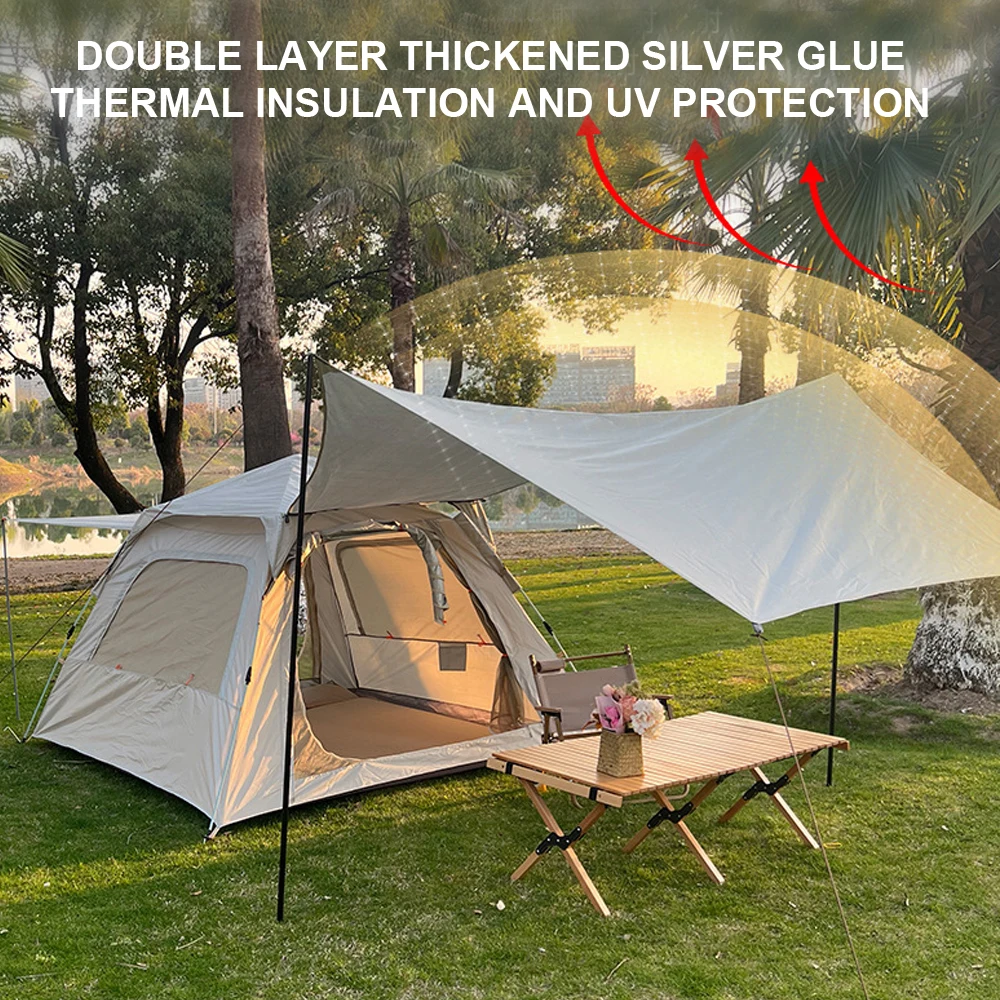 Portable Folding Canopy Tent For Outdoor Camping, Fully Automatic Quick Opening, Full Set Of Rain And Water Proof, 2 In 1, L20