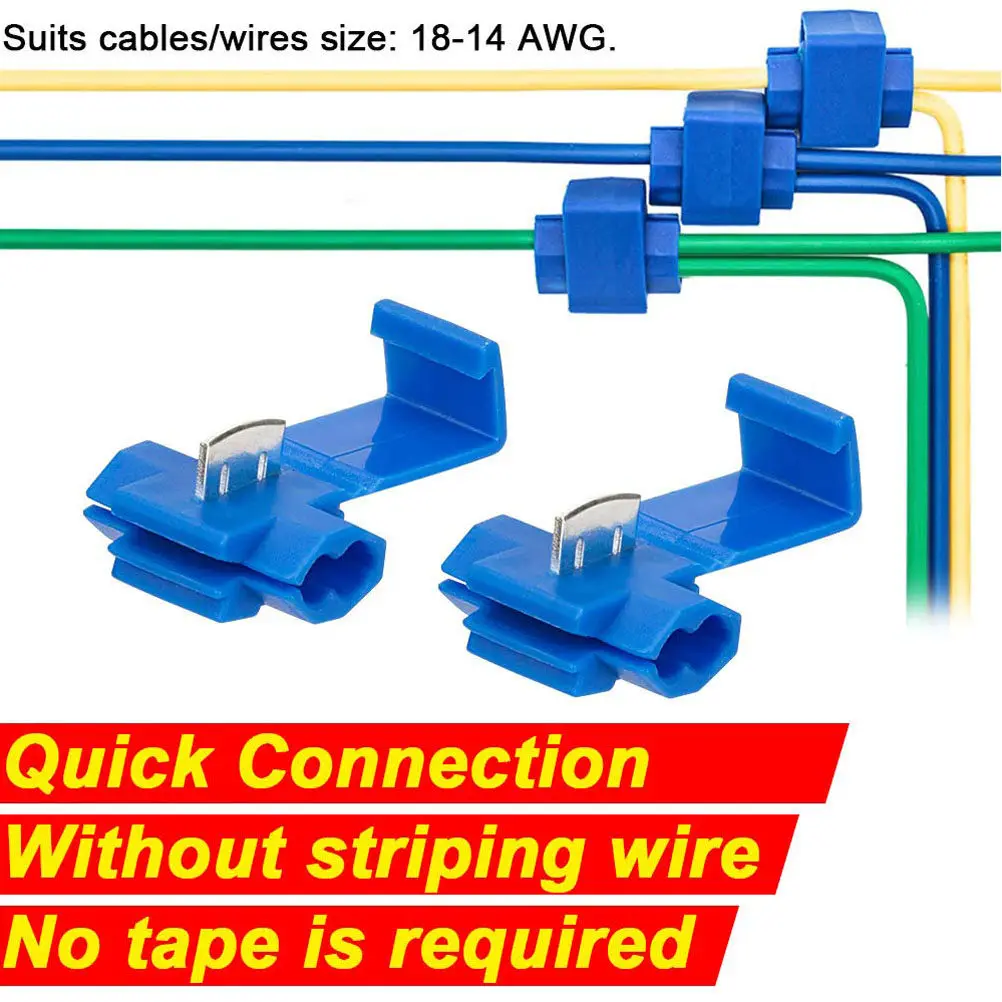 100Pcs Quick Splice Wire Connectors Insulated Snap Terminal Block Blue Crimp Connectors for 18-14 Gauge Cables Industrial