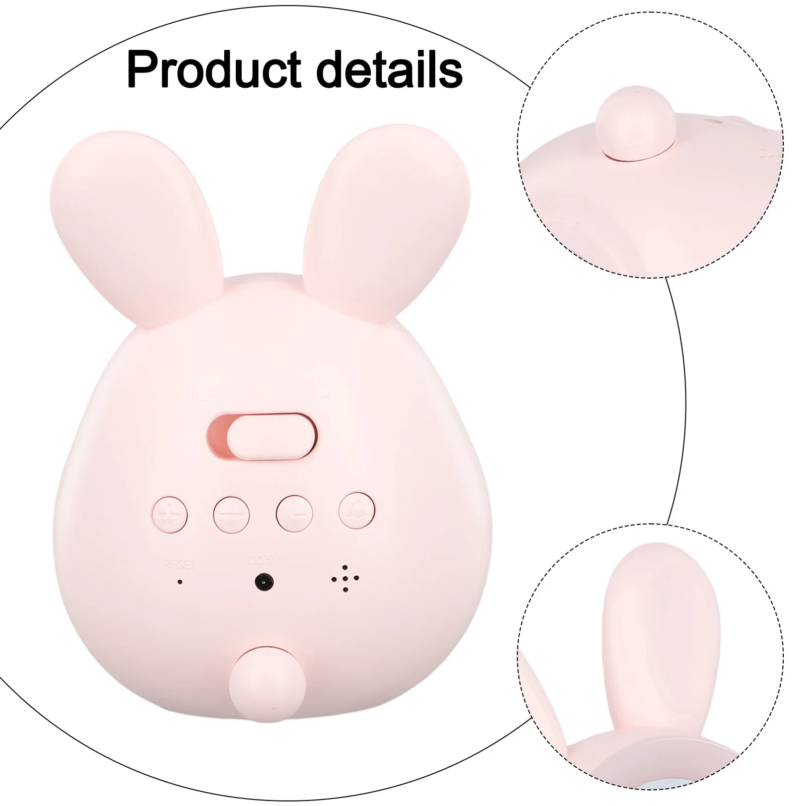 White/pink Button Time Rabbit Alarm Clock With Night Light Bedside Electronic Alarm Clock Alarm Clocks Home Decoration Parts