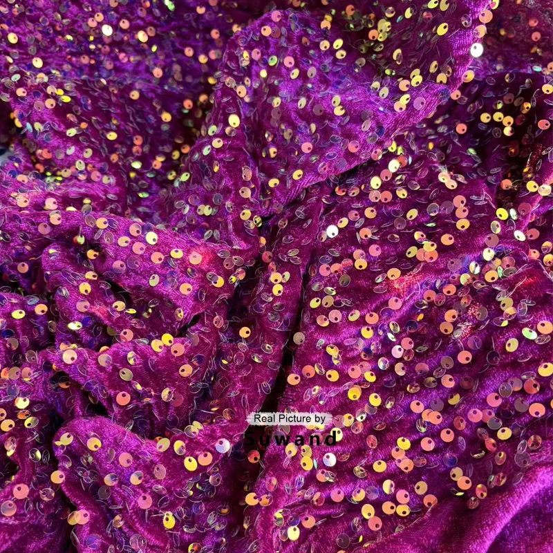 New Velvet Sequin Fabric for Evening Prom Dress Sparking Reflective Wedding Decoration Clothes Material Party Special Events