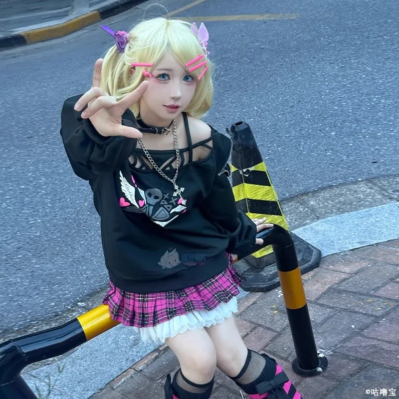 

Anime Kagamine Rin Cosplay Costumes Kawaii Skirt Uniform Sexy Gothic Sweatshirts Necklace Socks Outfits Halloween Party Clothes