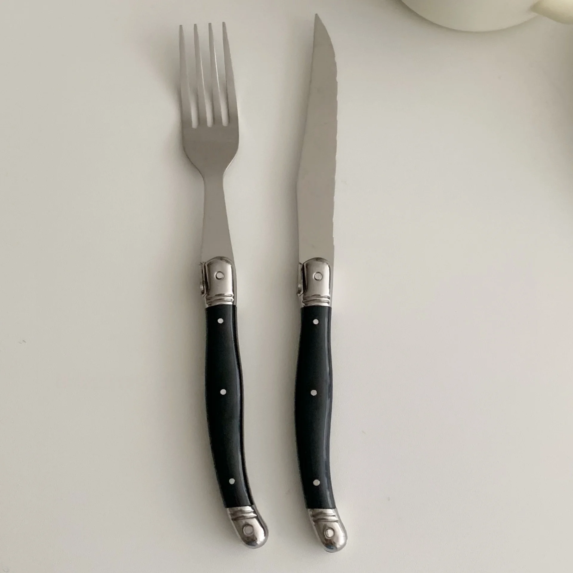 1/4/6/8 P Serrated Steak Knives Set And Fork Set Cutlery Solid Full Tang Steel Table Sharp Handle Cutlery Laguiole Knife Set