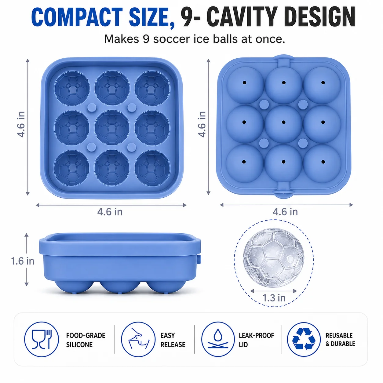 Reusable Soccer Ice Mold 4/9 Grid Silicone Sphere Ice Cube Maker Fast Demolding Football Ice Tray For Whiskey Juice Home Bar