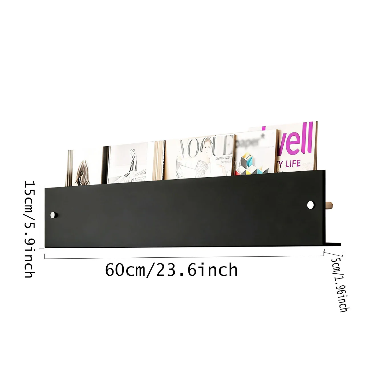 2Pcs Black Wall Mount Magazine Rack, Floating Wall Booklet Holder, Hanging Book & Brochure Display Shelf for Office Home