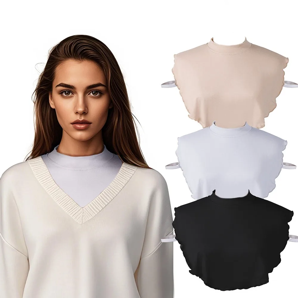 

Elegant Cotton Fake Collar Solid Color Turtleneck Turtleneck Detachable Sleeveless Half High Collars Women Ladies