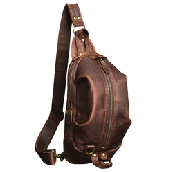 Genuine Leather Men's Leather Chest Bag Vintage Sling Bag For Men Crossbody Shoulder Bag Casual Small Backpack