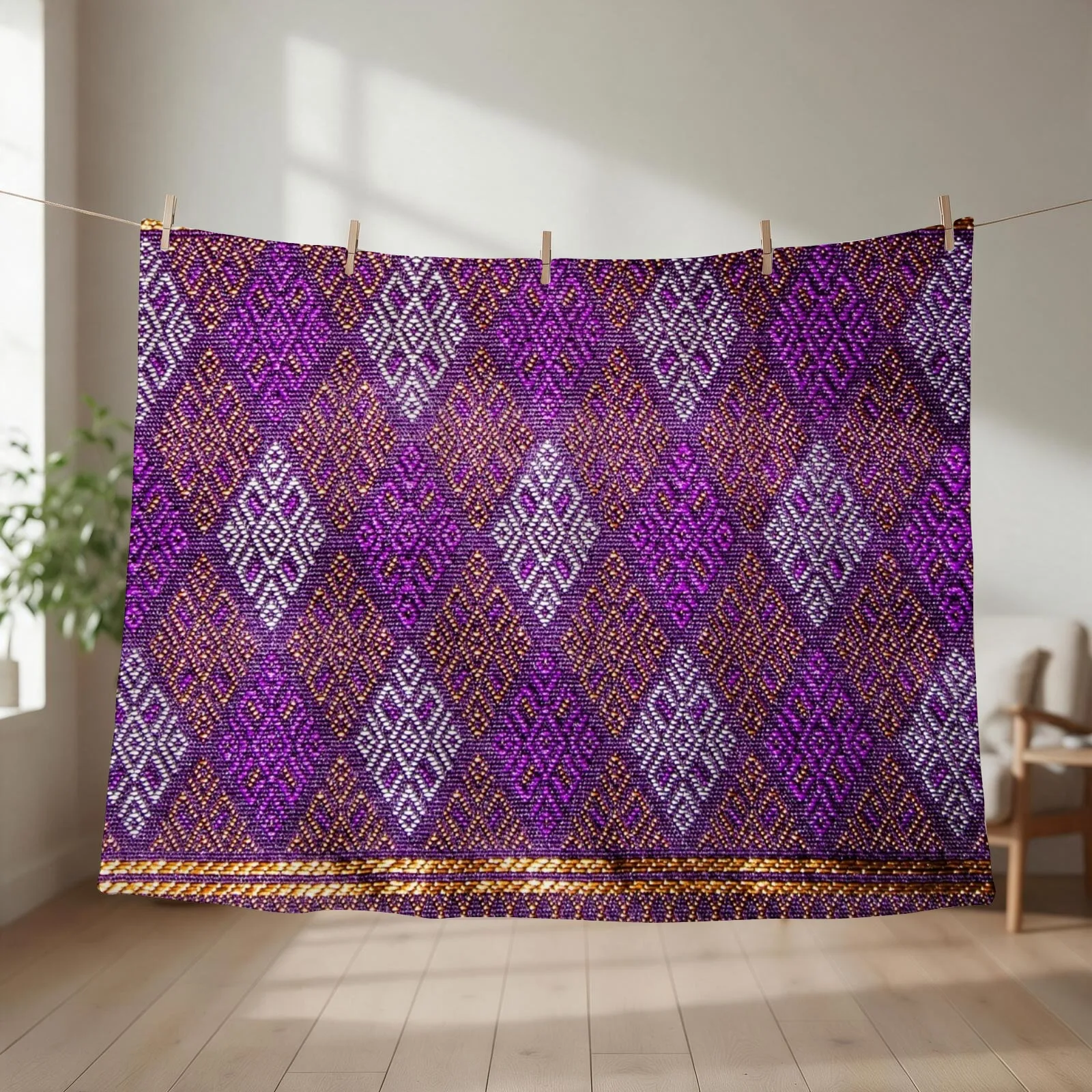 Thai Silk - Purple Gold Thai silkworms Throw Blanket couch cozy soft plush fuzzy picnic outdoor blanket
