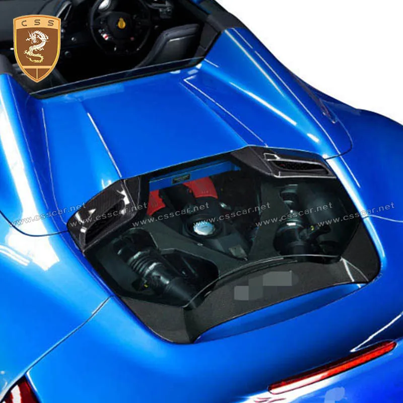 Capristo Style Car Rear Truck Transparent Glass Engine Bonnt Hood For Ferrari 488 Dry Carbon Fiber with Glass Material