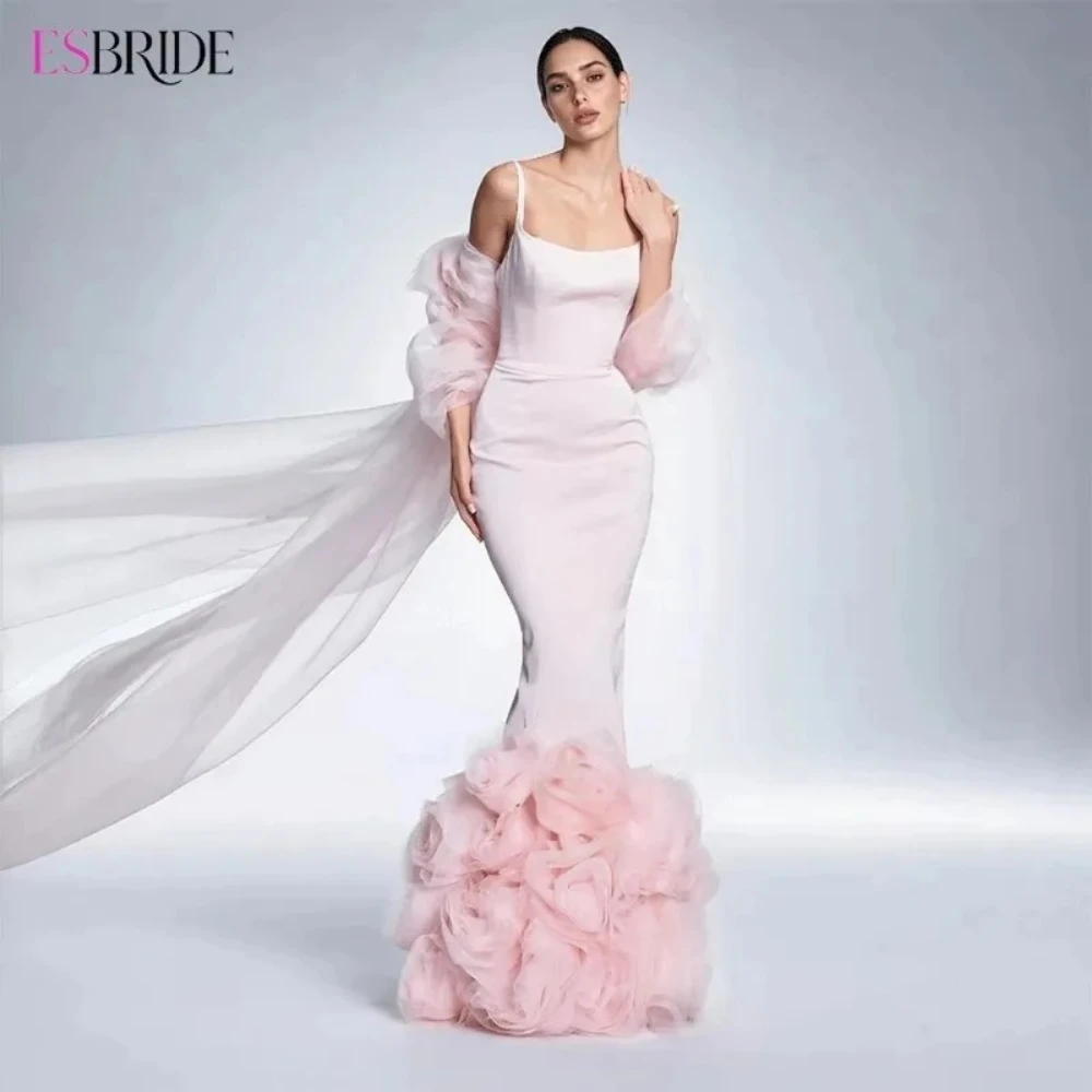 

ESBRIDE Pink Flowers Women Halter Evening Dress Elegant Mermaid Customized Prom Gown Fashion Party 2-pieces Special Occasions