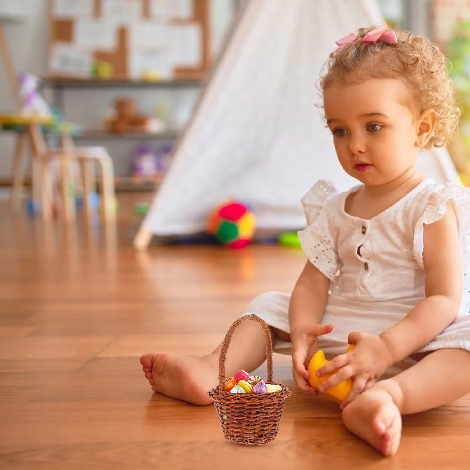 2 قطعة سلال منسوجة مصغرة Diy بها بنفسك الحرفية الاطفال سلال صغيرة للمنزل ديكور تخزين حلية مايكرو المشهد سلة سلة من الخيزران صغيرة