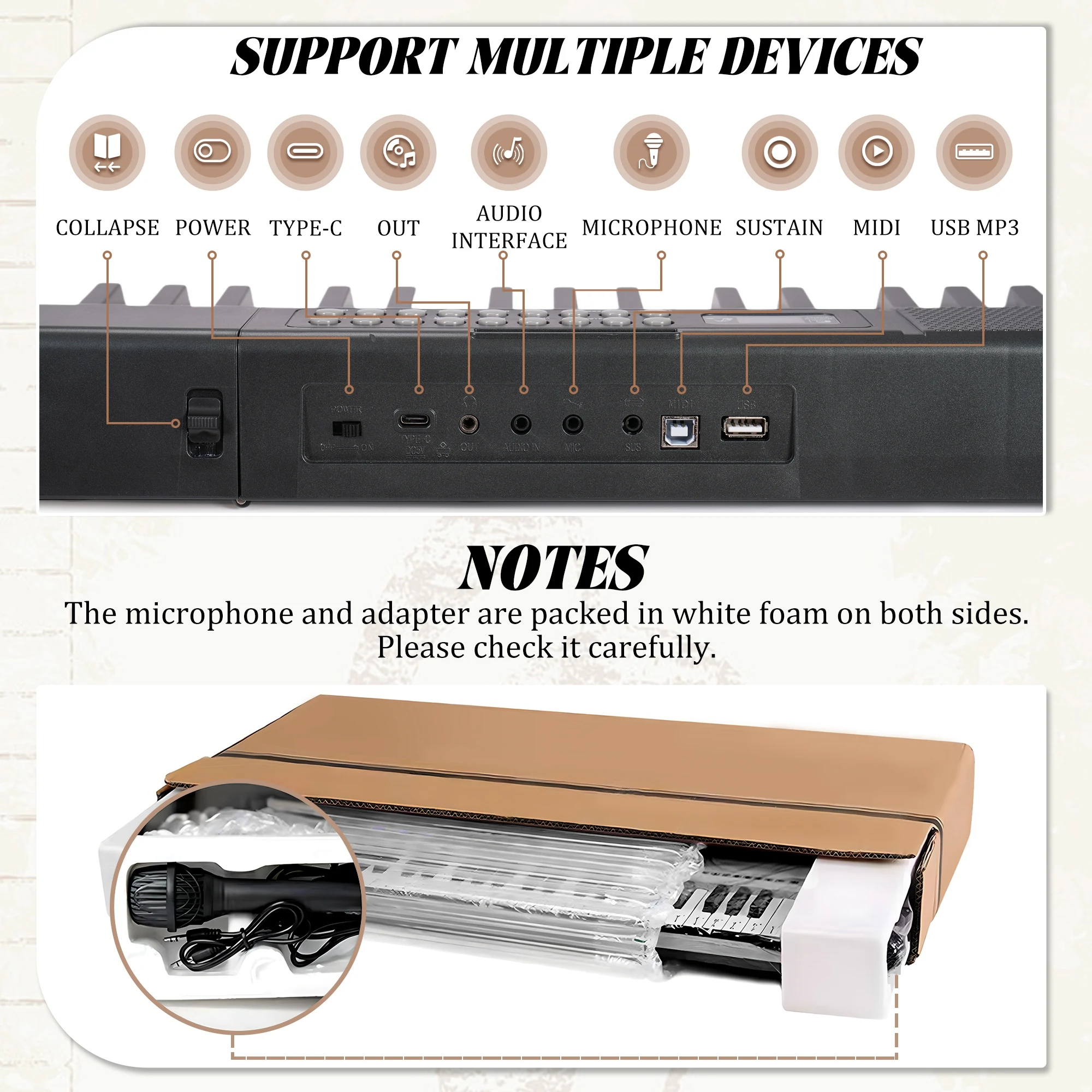 Portable Piano 61 Keys Portable Keyboard Piano 1000 Tones 150 Demo Songs Folding Electronic Keyboard Piano Black Foldable Piano - Image 6