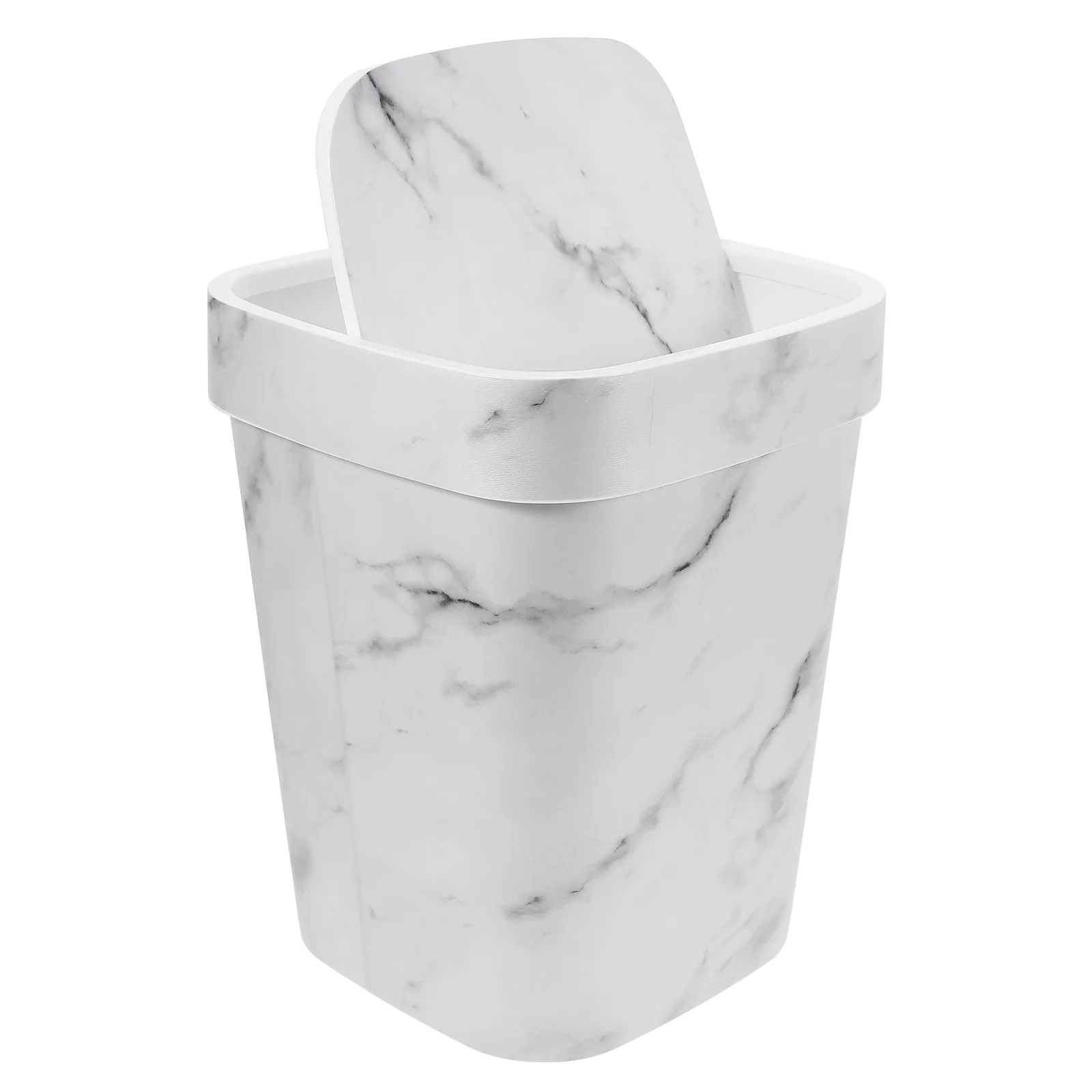 Marbled Trash Can Office Bathroom Garbage with Lid Household Mini Swing Top Plastic Small Container