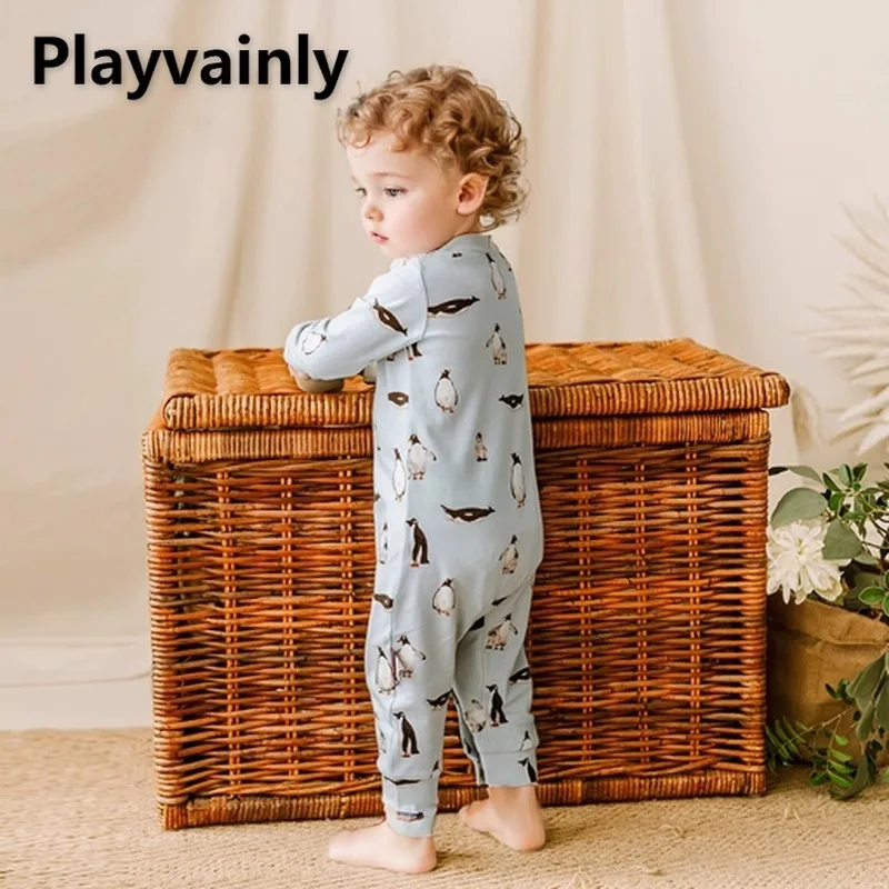 

Spring Autumn Baby Girls Boys Casual Soft Jumpsuit Cartoon Print O-neck Long Sleeve Single Breasted Rompers Baby Clothes A5389